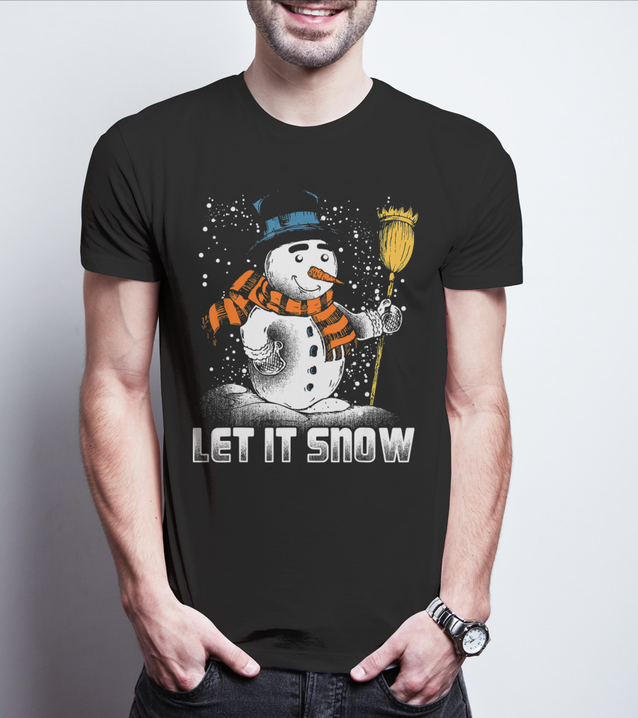 Let It Snow Snowman With Orange Scarf And Broom T-Shirt