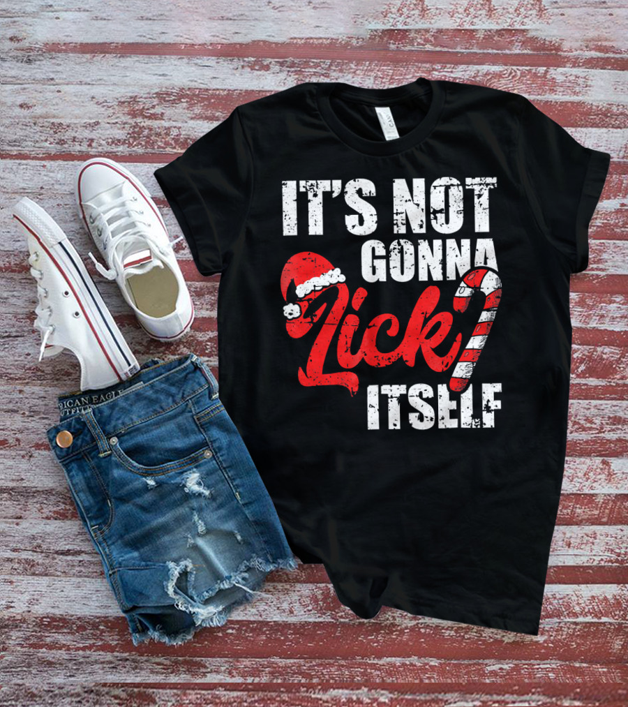 Funny Christmas It's Not Gonna Lick Itself Candy Cane Santa Hat T-Shirt