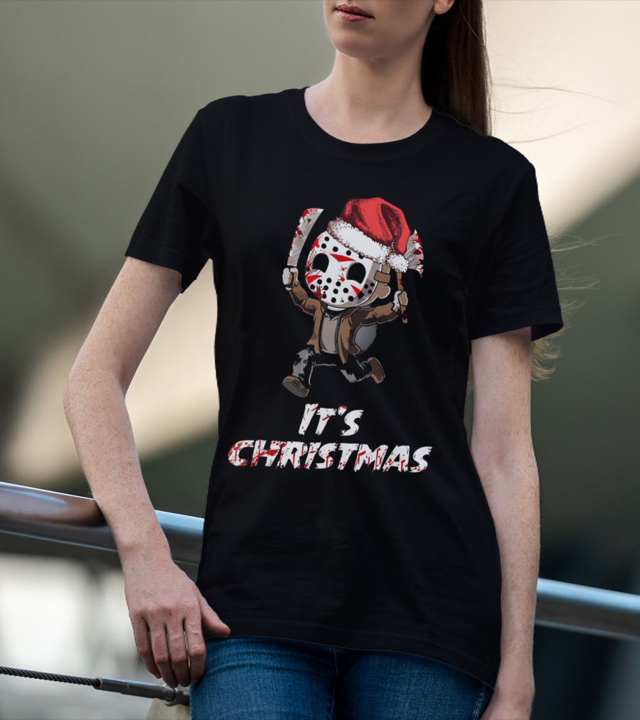 It's Christmas Funny Friday 13th Jason Santa Hat T-Shirt