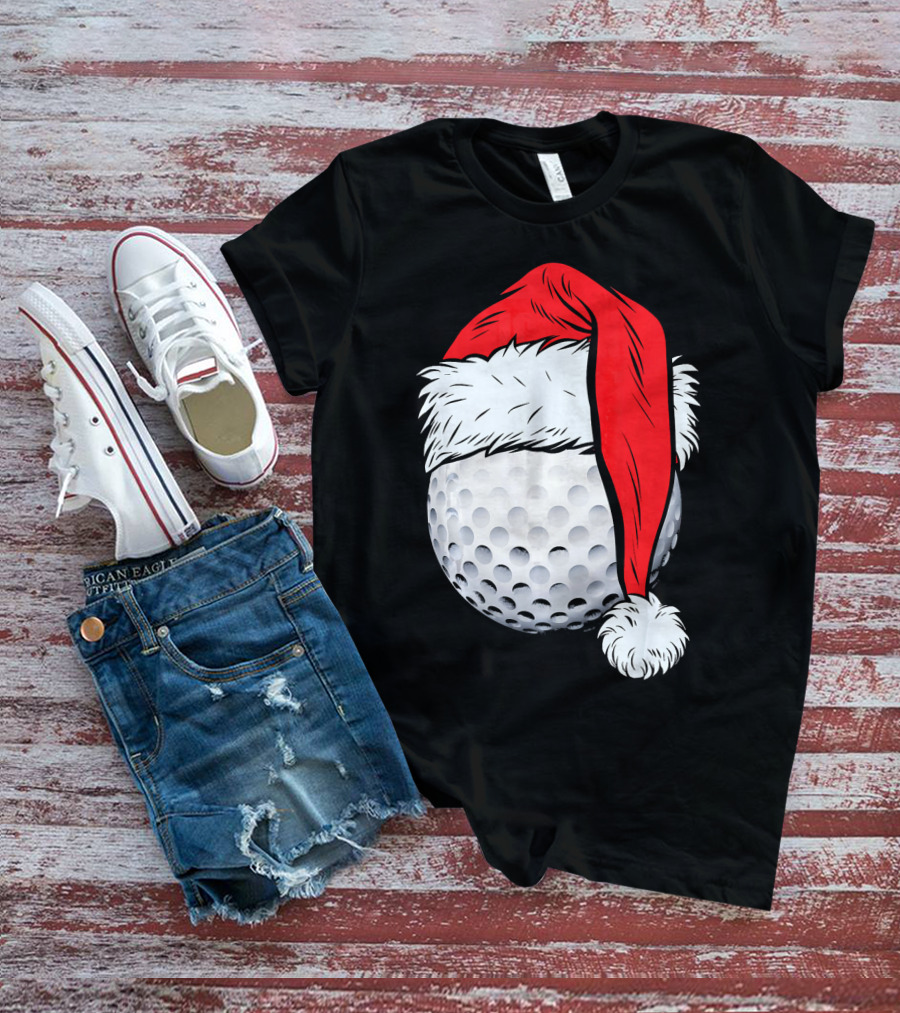 Christmas Golf Ball With Santa Hat T-Shirt