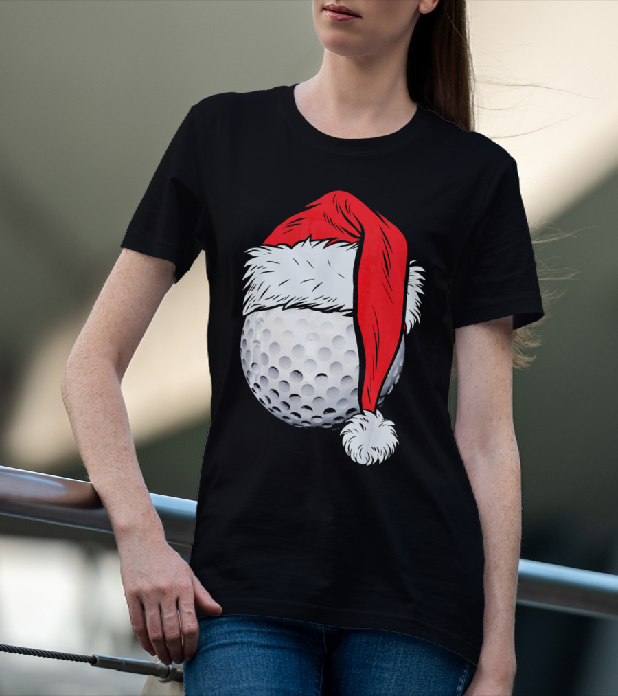 Christmas Golf Ball With Santa Hat T-Shirt