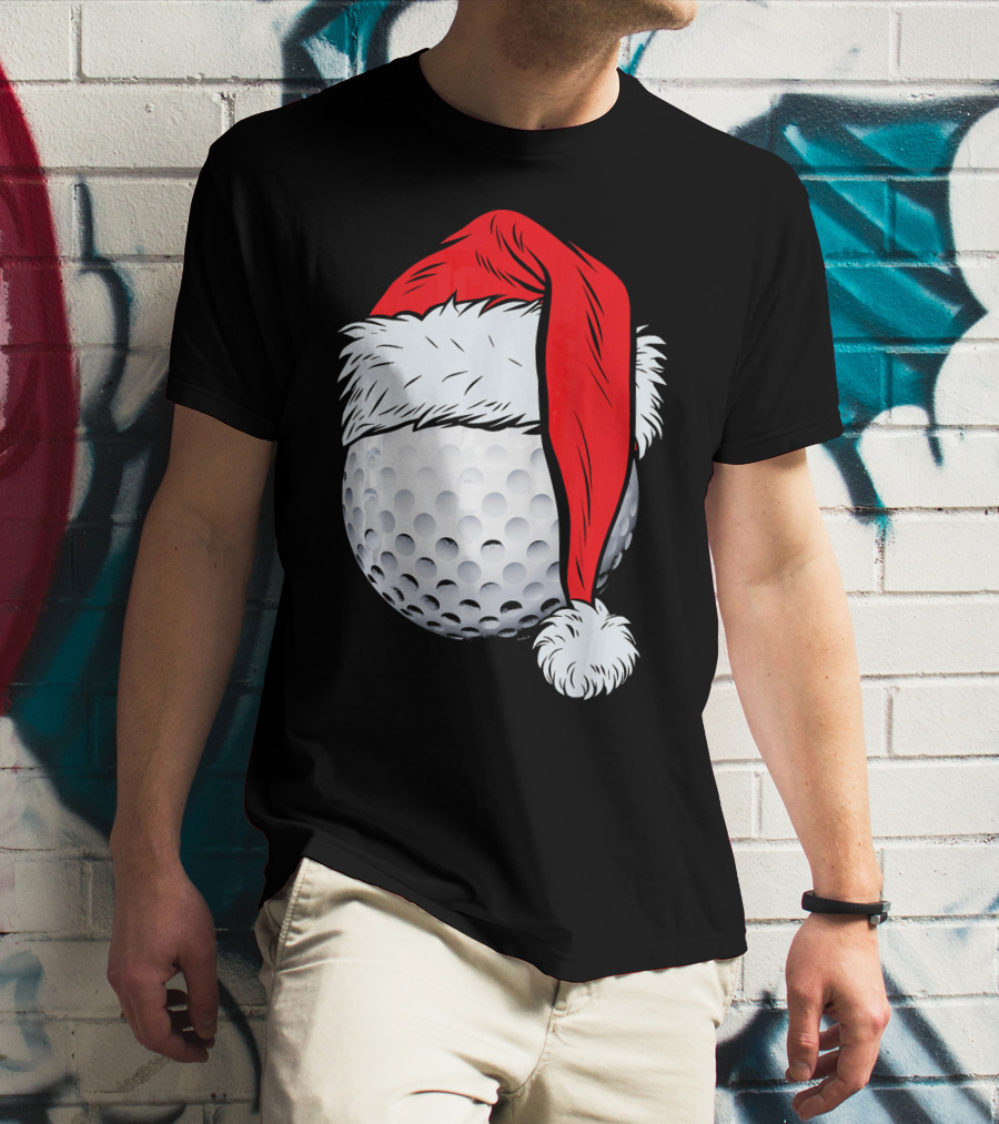 Christmas Golf Ball With Santa Hat T-Shirt