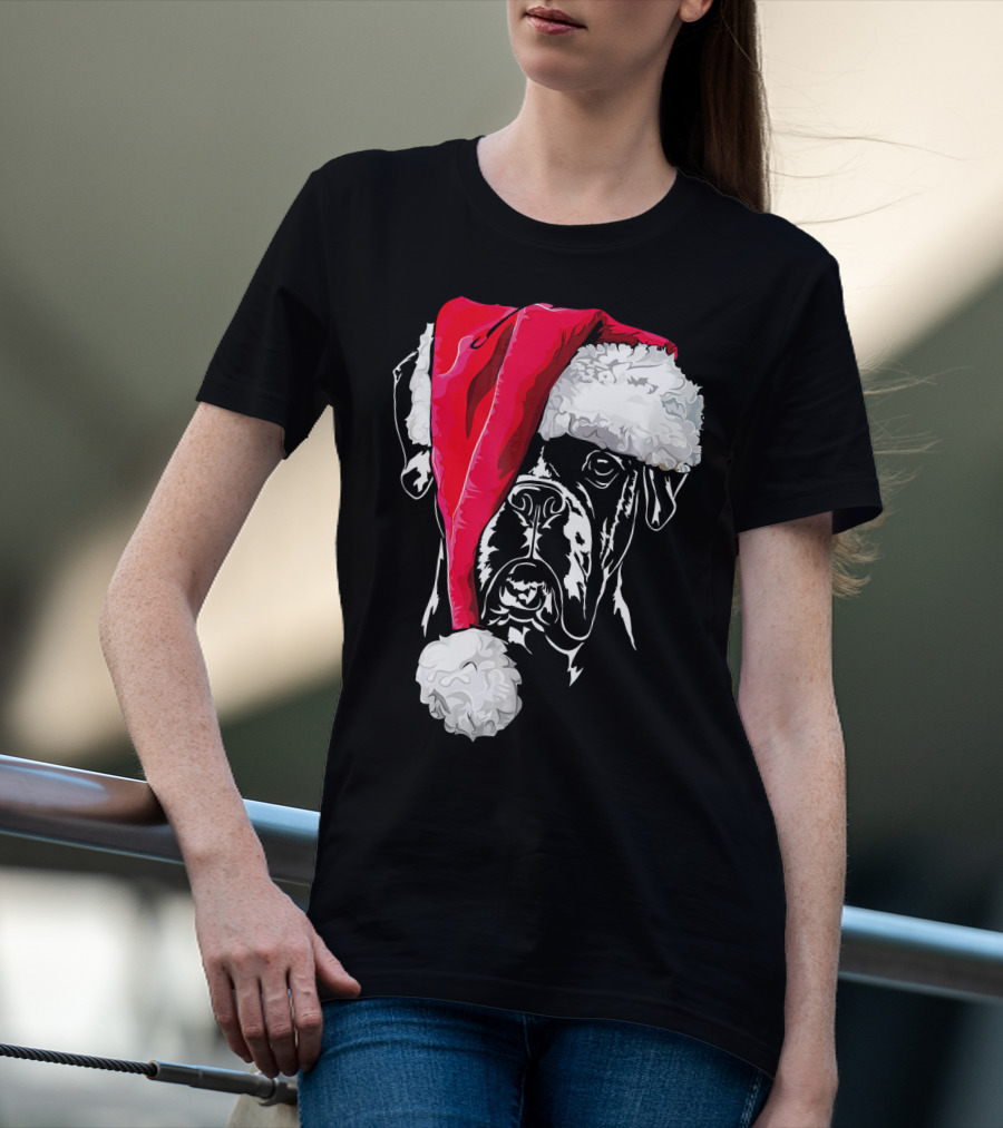 Funny Boxer Dog With Santa Hat Christmas T-Shirt