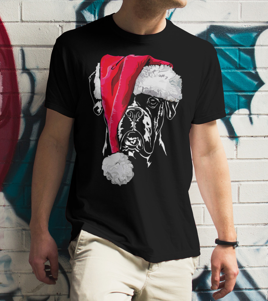 Funny Boxer Dog With Santa Hat Christmas T-Shirt