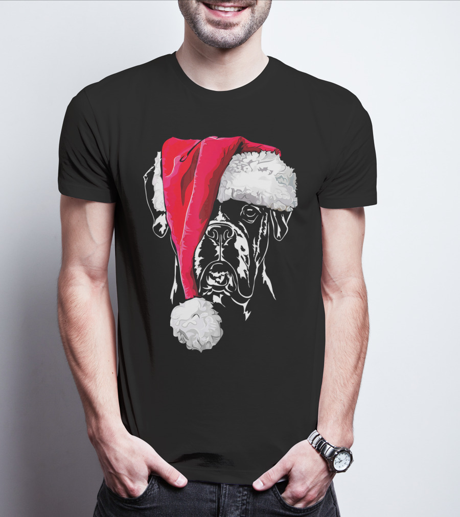 Funny Boxer Dog With Santa Hat Christmas T-Shirt