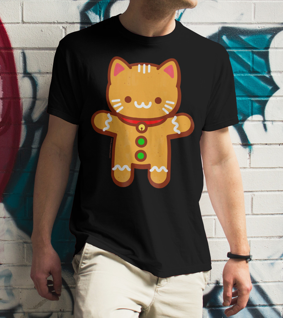 Cute Gingerbread Cat With Whiskers And Red Collar T-Shirt