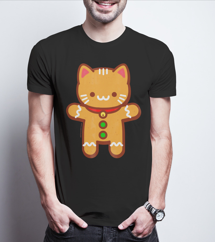 Cute Gingerbread Cat With Whiskers And Red Collar T-Shirt
