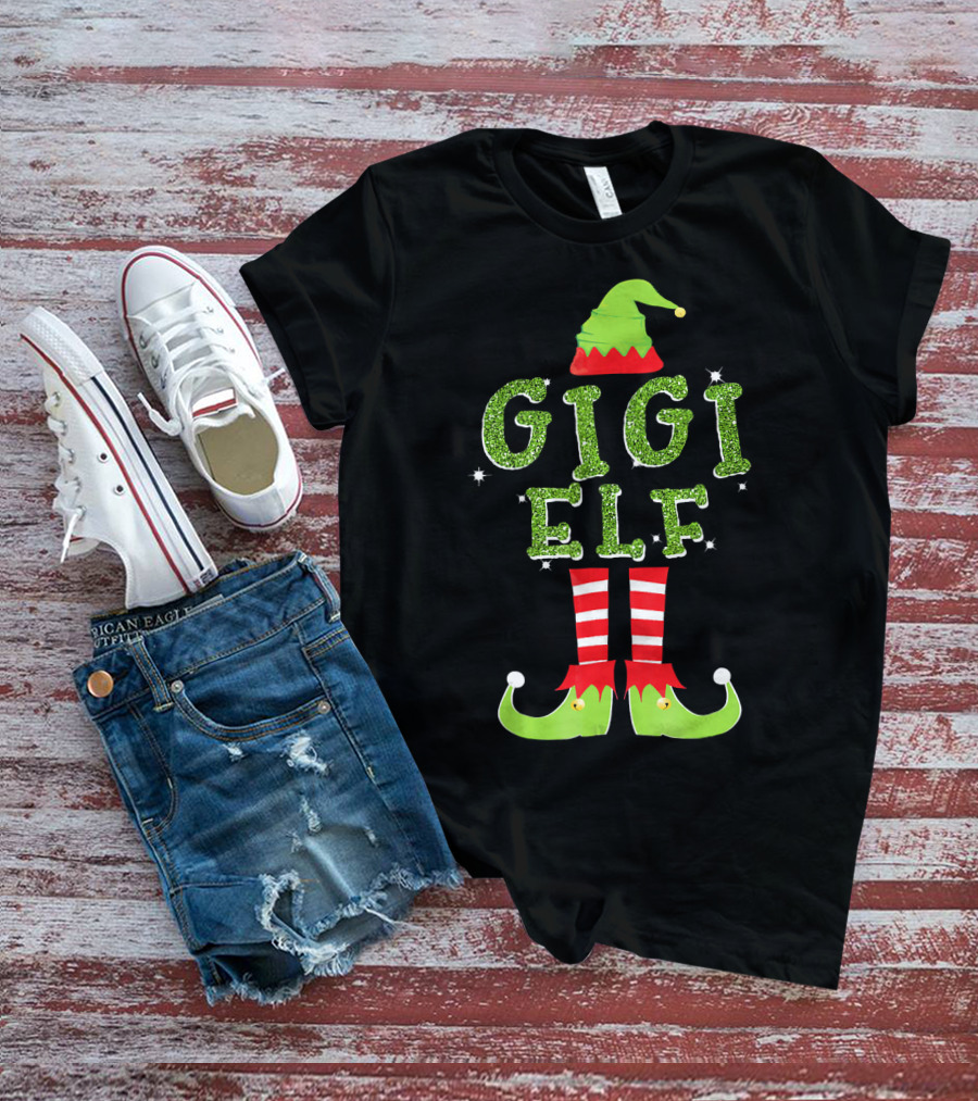 Gigi Elf Christmas Sparkle Outfit Hat Boots Stripes T-Shirt