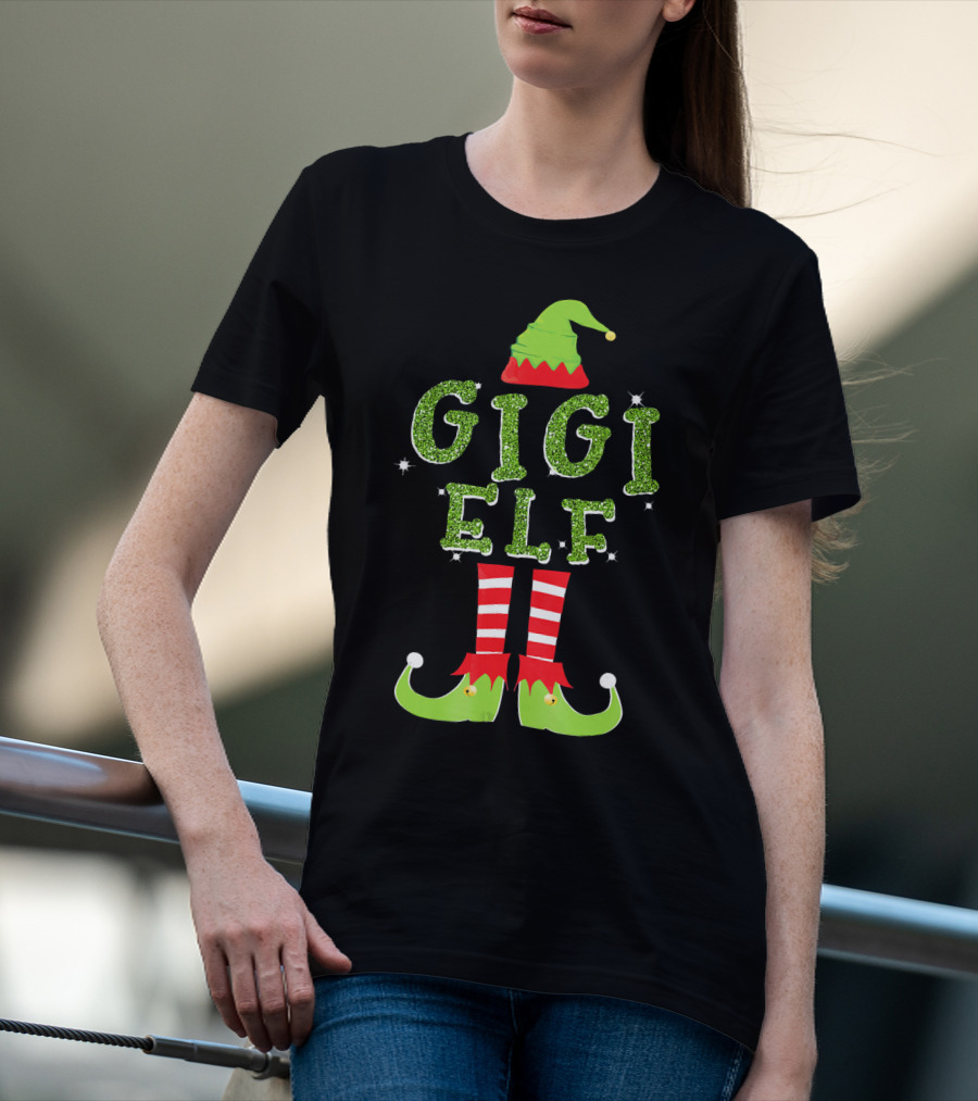 Gigi Elf Christmas Sparkle Outfit Hat Boots Stripes T-Shirt