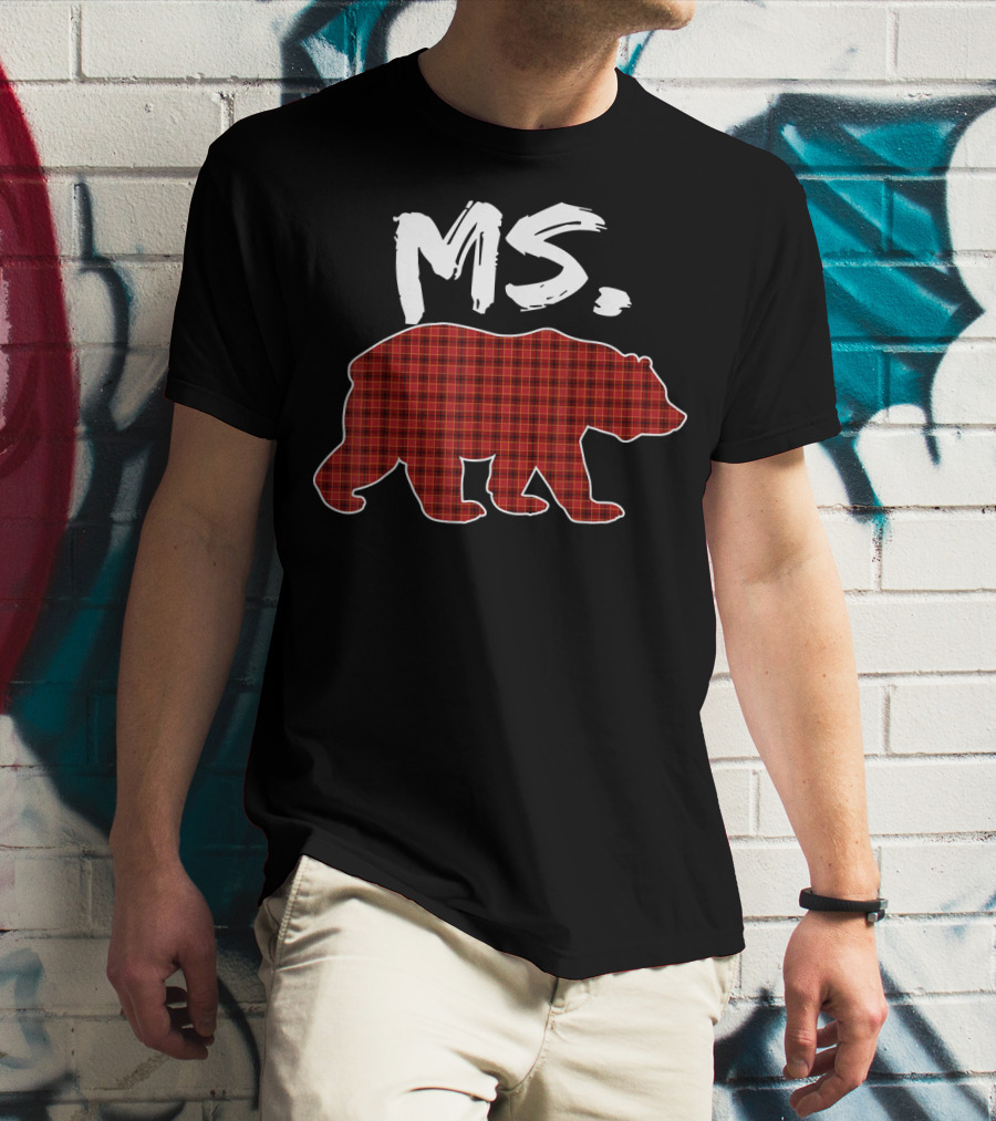 MS Red Plaid Bear Christmas T-Shirt