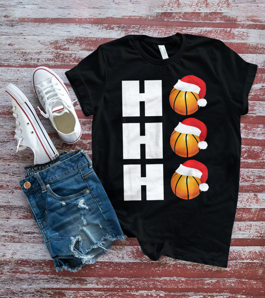 HO HO HO Santa Hat Basketballs Christmas Holiday T-Shirt