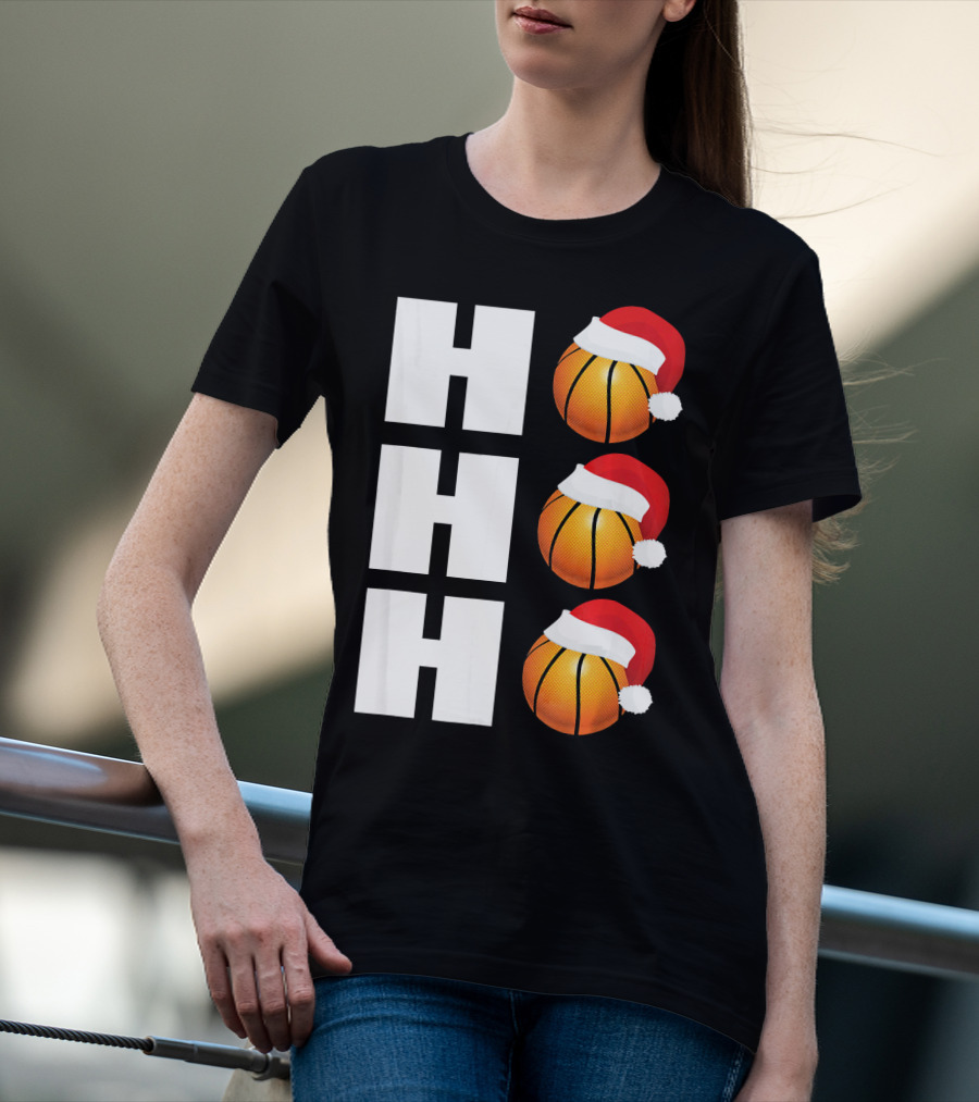 HO HO HO Santa Hat Basketballs Christmas Holiday T-Shirt