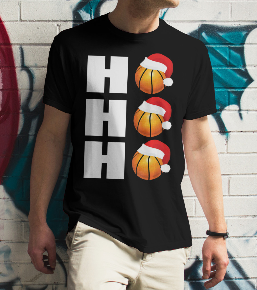 HO HO HO Santa Hat Basketballs Christmas Holiday T-Shirt