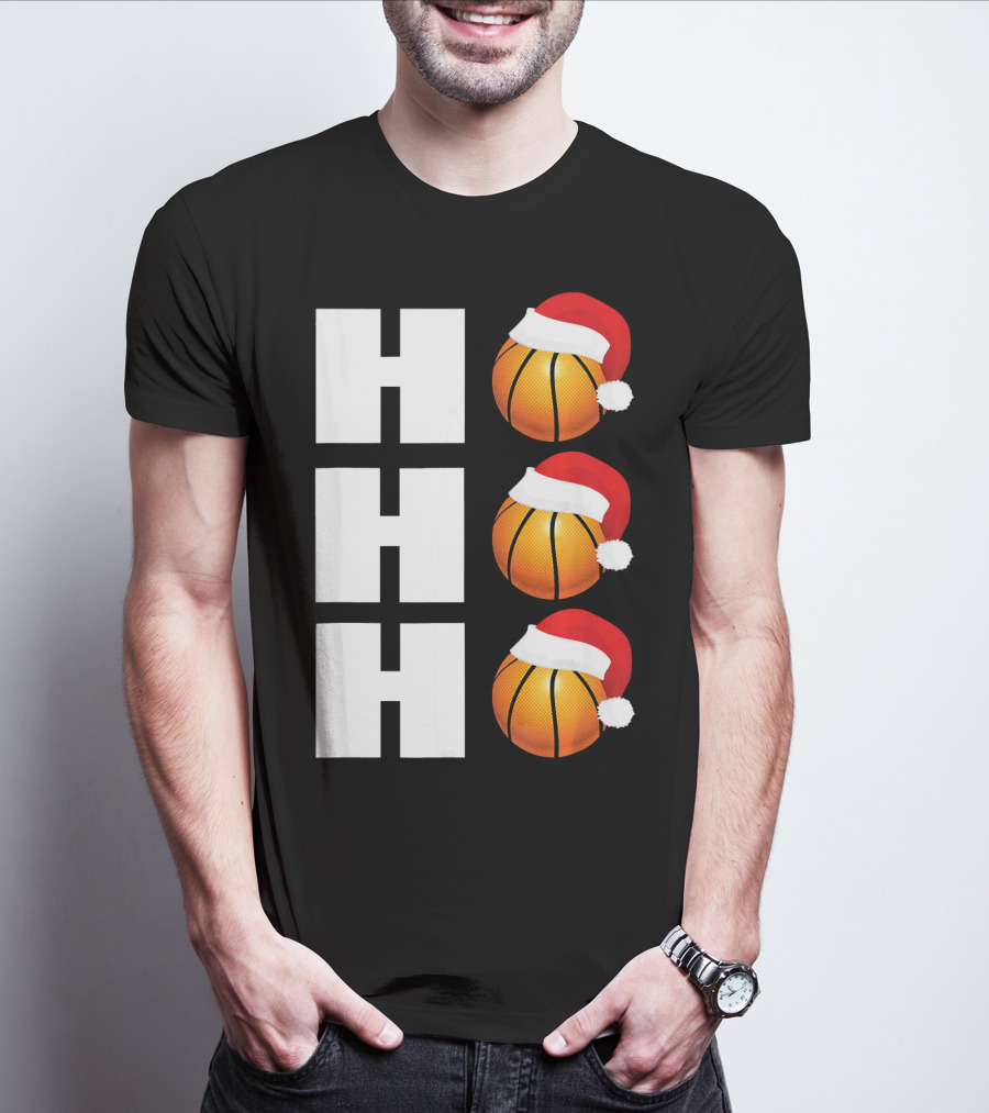 HO HO HO Santa Hat Basketballs Christmas Holiday T-Shirt