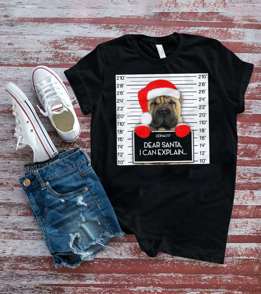 Xmas Chinese Shar Pei Lover Dear Santa I Can Explain Mugshot Santa Hat T-Shirt