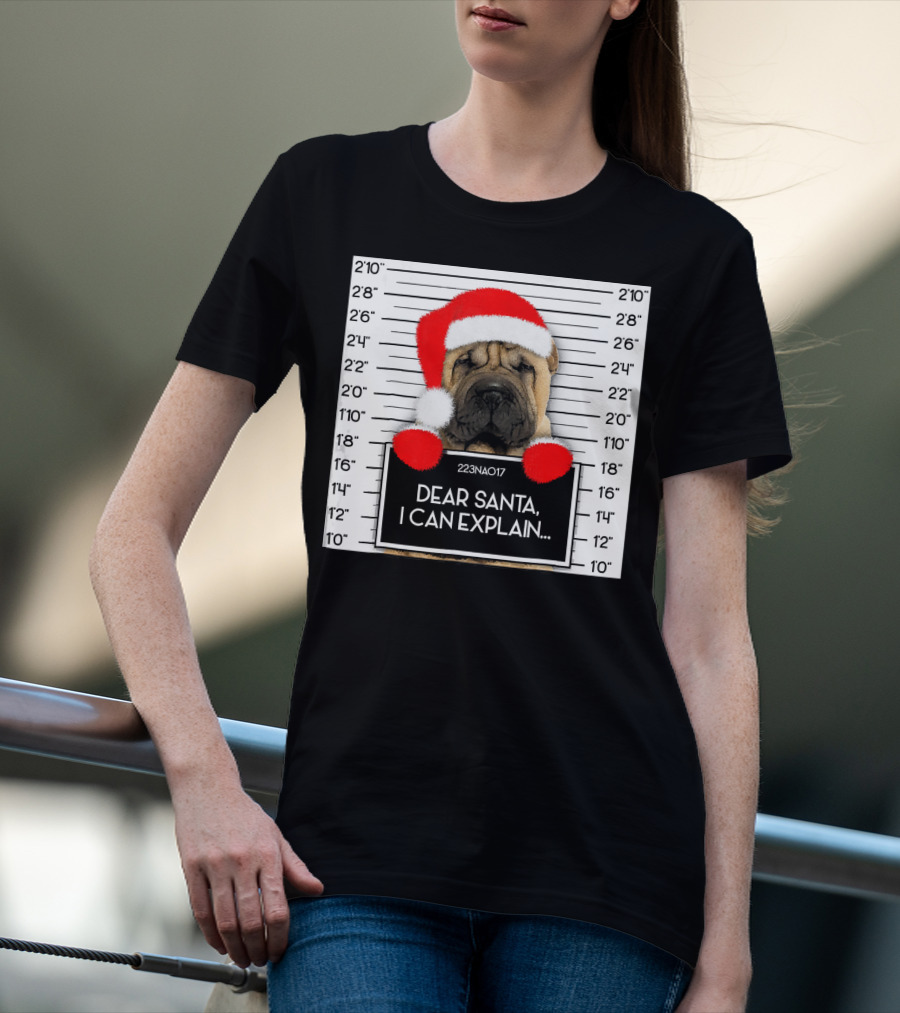 Xmas Chinese Shar Pei Lover Dear Santa I Can Explain Mugshot Santa Hat T-Shirt