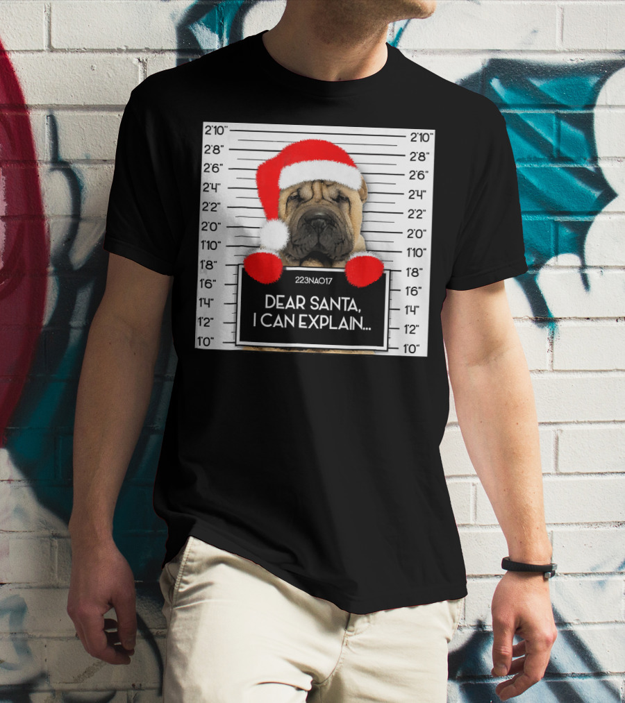 Xmas Chinese Shar Pei Lover Dear Santa I Can Explain Mugshot Santa Hat T-Shirt
