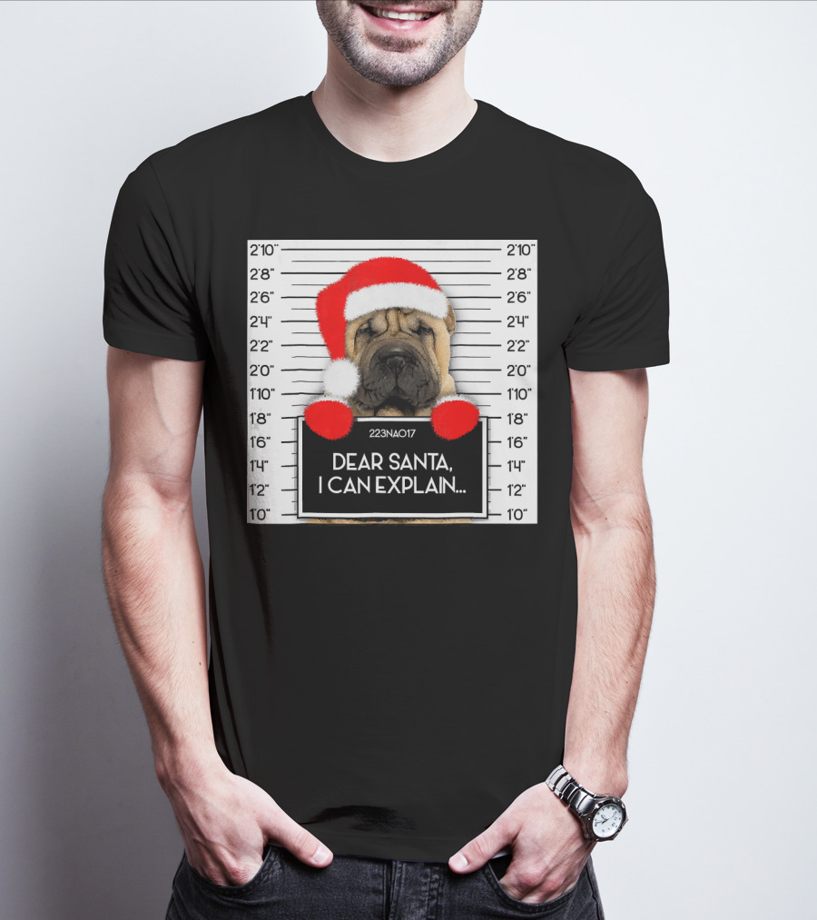 Xmas Chinese Shar Pei Lover Dear Santa I Can Explain Mugshot Santa Hat T-Shirt