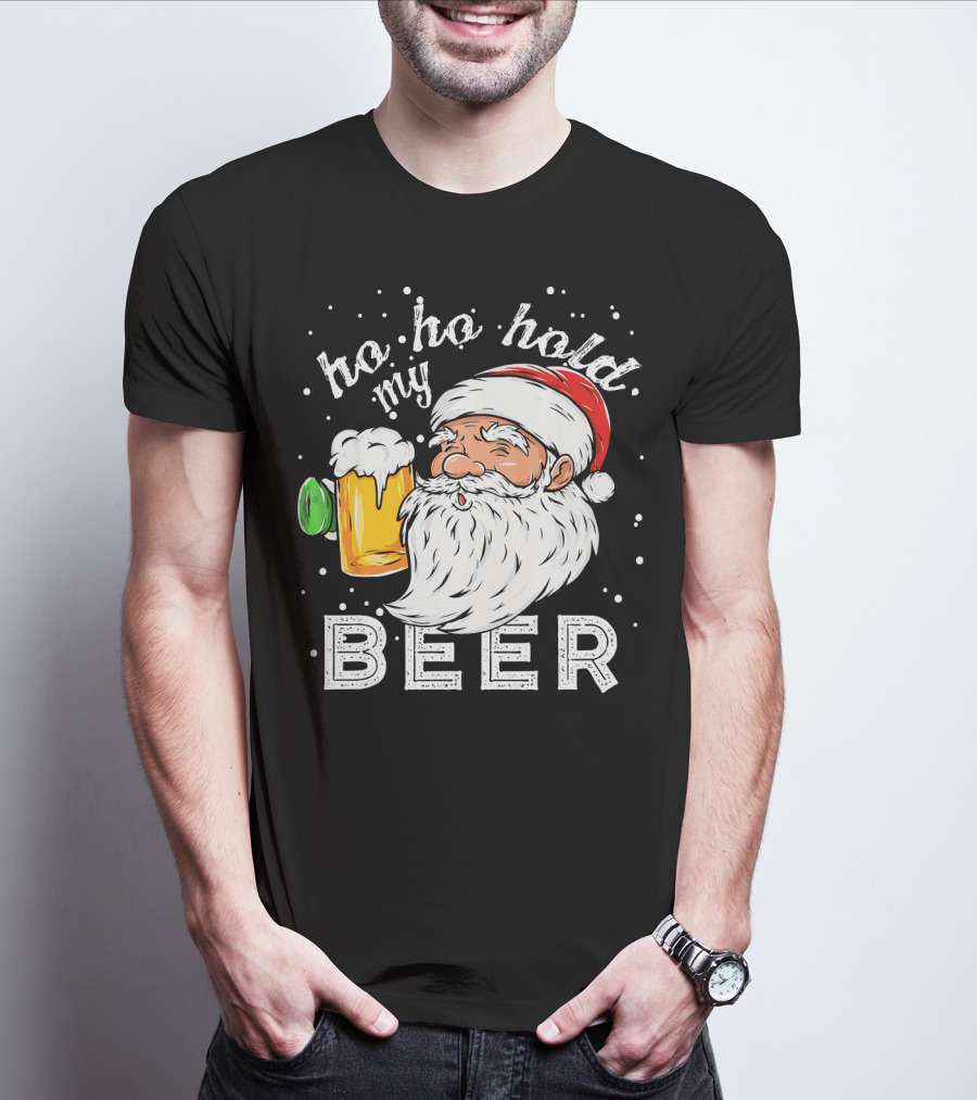 Ho Ho Hold My Beer Santa Christmas Drinking T-Shirt