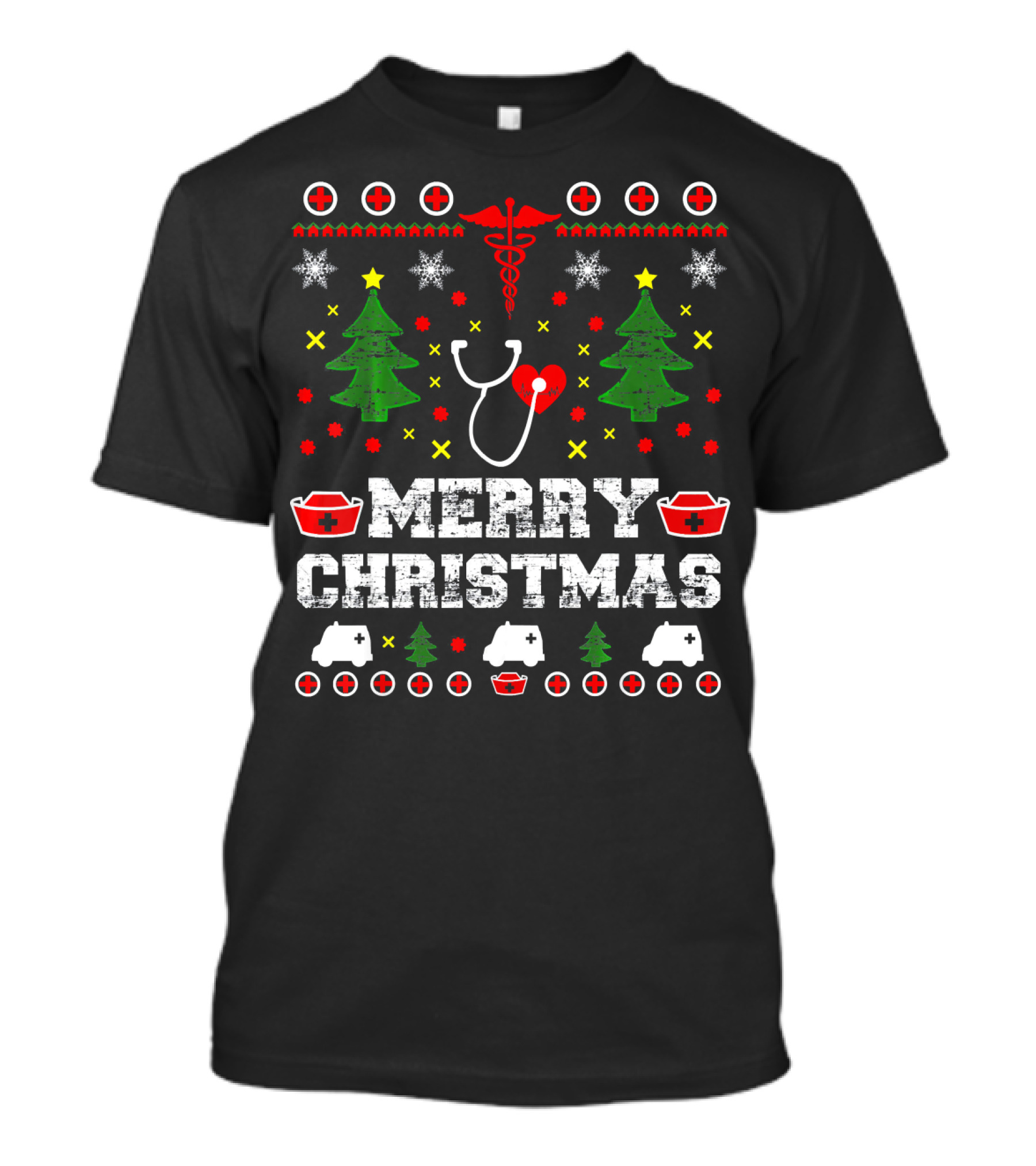 MERRY CHRISTMAS Nurse Ugly Stethoscope And Medical Symbols T-Shirt