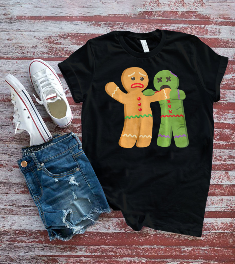 Gingerbread Zombie Funny Biting Cookie Humor Halloween T-Shirt