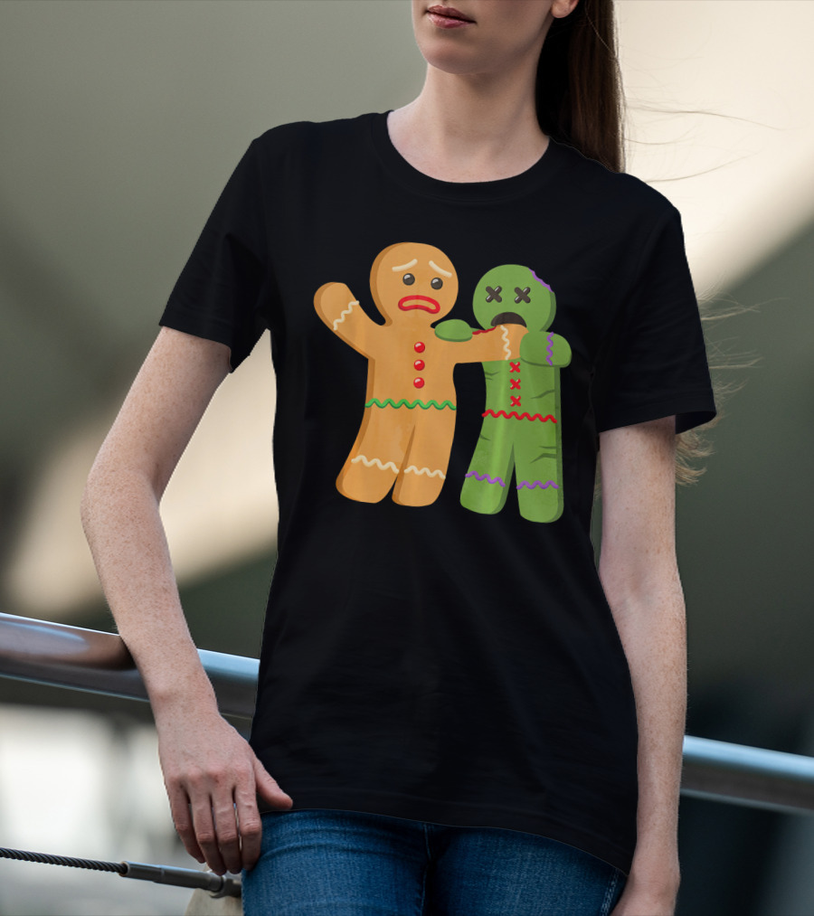 Gingerbread Zombie Funny Biting Cookie Humor Halloween T-Shirt