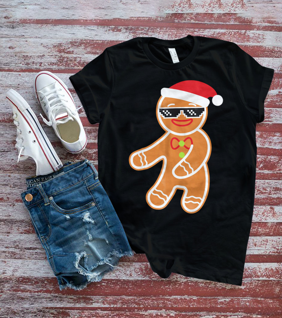 Flossing Gingerbread With Santa Hat And Sunglasses T-Shirt
