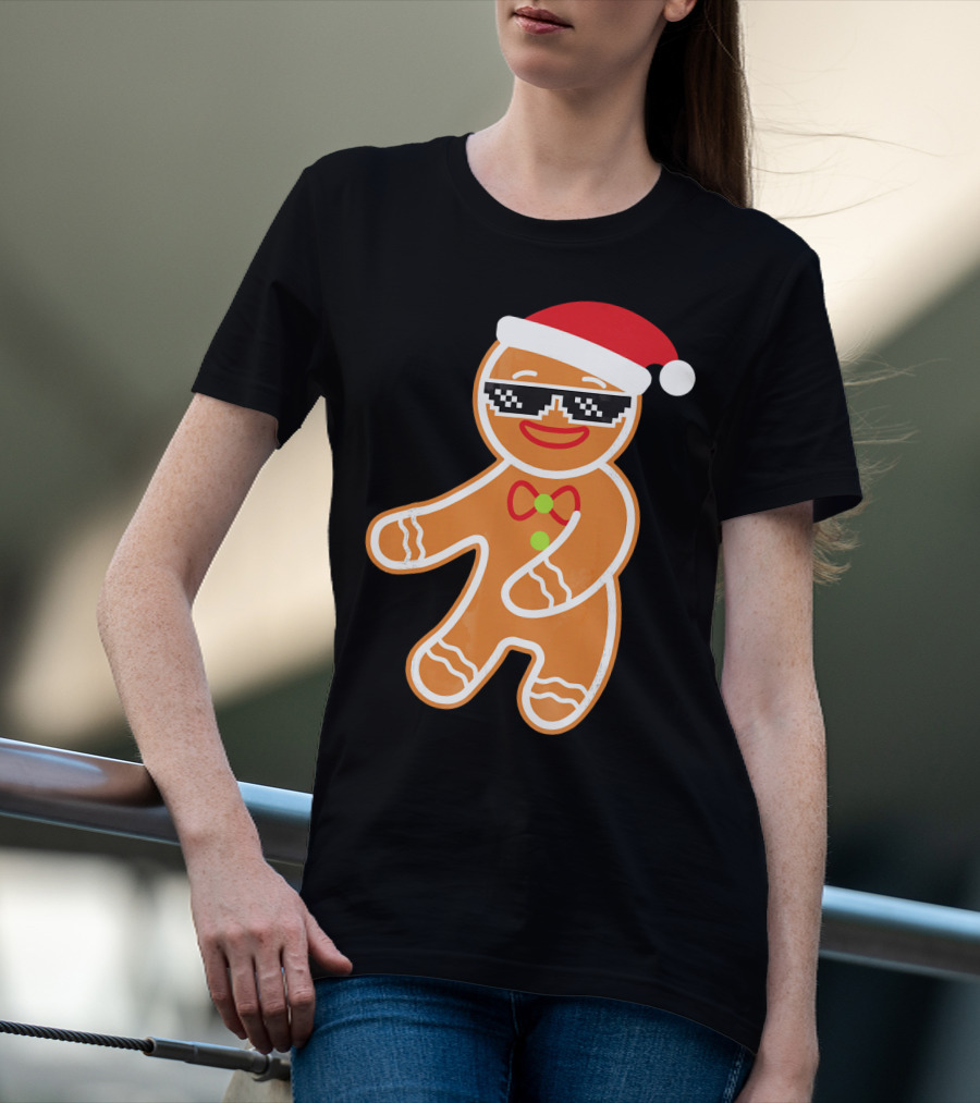 Flossing Gingerbread With Santa Hat And Sunglasses T-Shirt