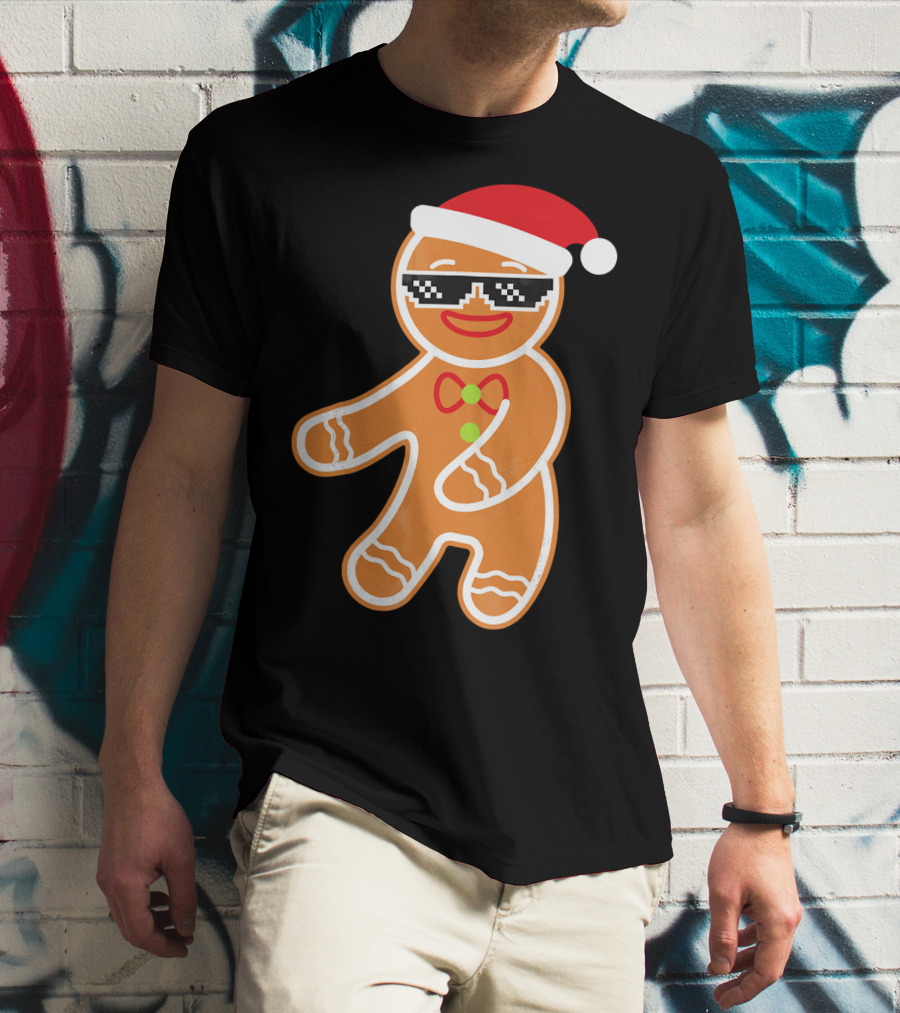 Flossing Gingerbread With Santa Hat And Sunglasses T-Shirt