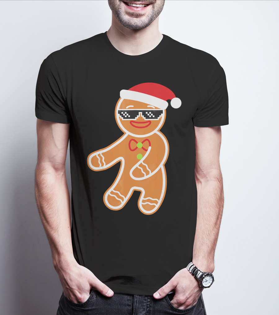 Flossing Gingerbread With Santa Hat And Sunglasses T-Shirt