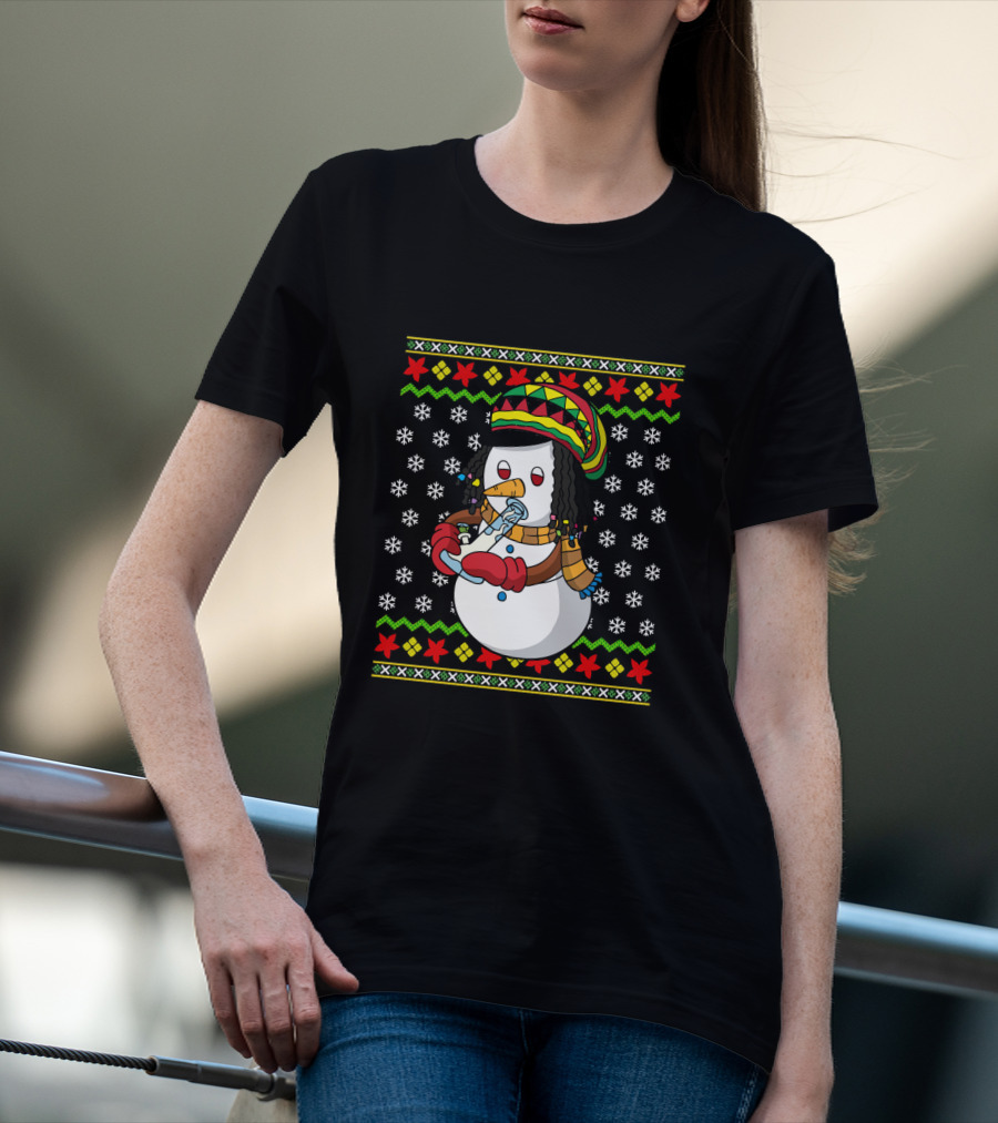 Marijuana Snowman Cannabis Ugly Sweater Rasta T-Shirt
