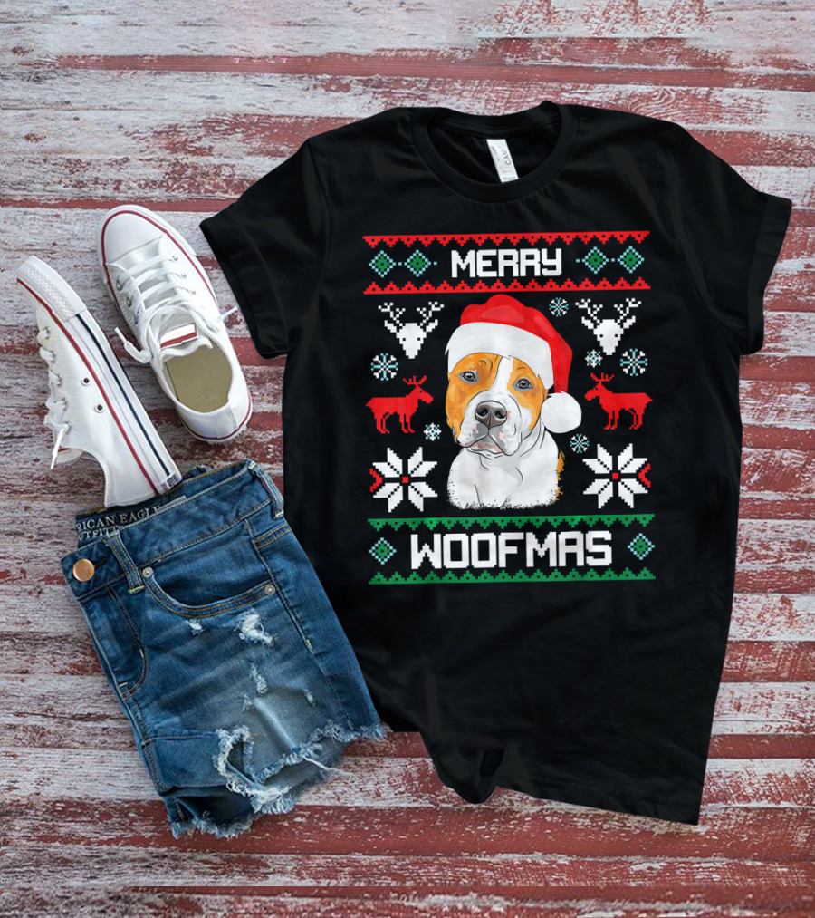 American Staffordshire Terrier Merry Woofmas T-Shirt