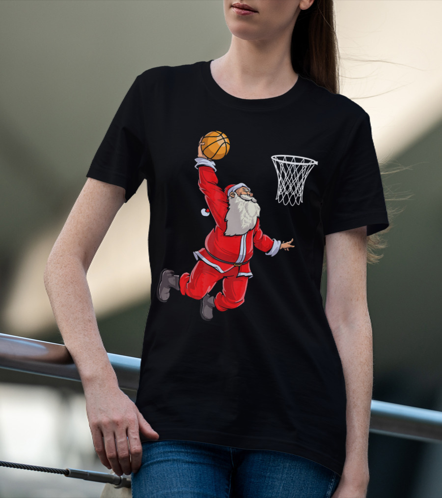 Santa Slam Dunk With Basketball T-Shirt
