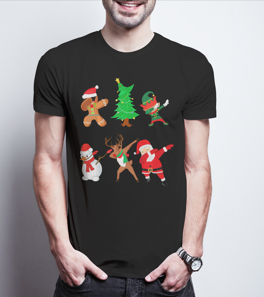 Funny Dabbing Christmas Santa Elf Gingerbread Snowman Reindeer Tree T-Shirt