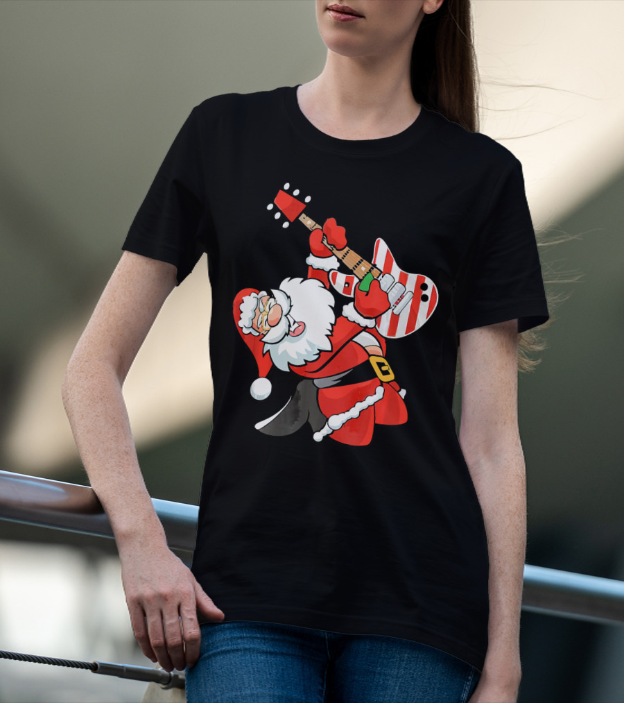 Santa Guitar Player Christmas Music Vintage Rock Holiday T-Shirt