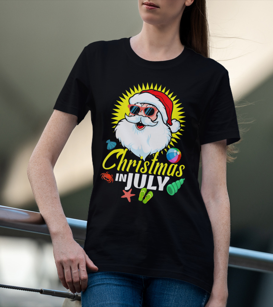 Santa Beach Holiday Christmas In July Fun T-Shirt