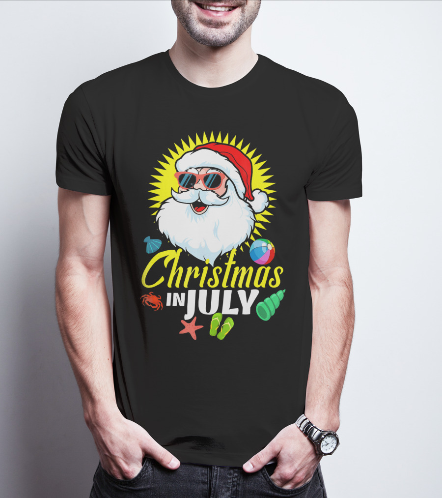 Santa Beach Holiday Christmas In July Fun T-Shirt