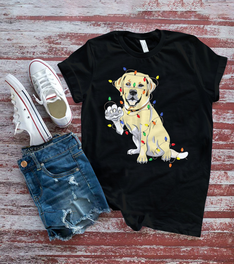 Labrador Retriever Wrapped In Christmas Lights With My Festive Lab T-Shirt