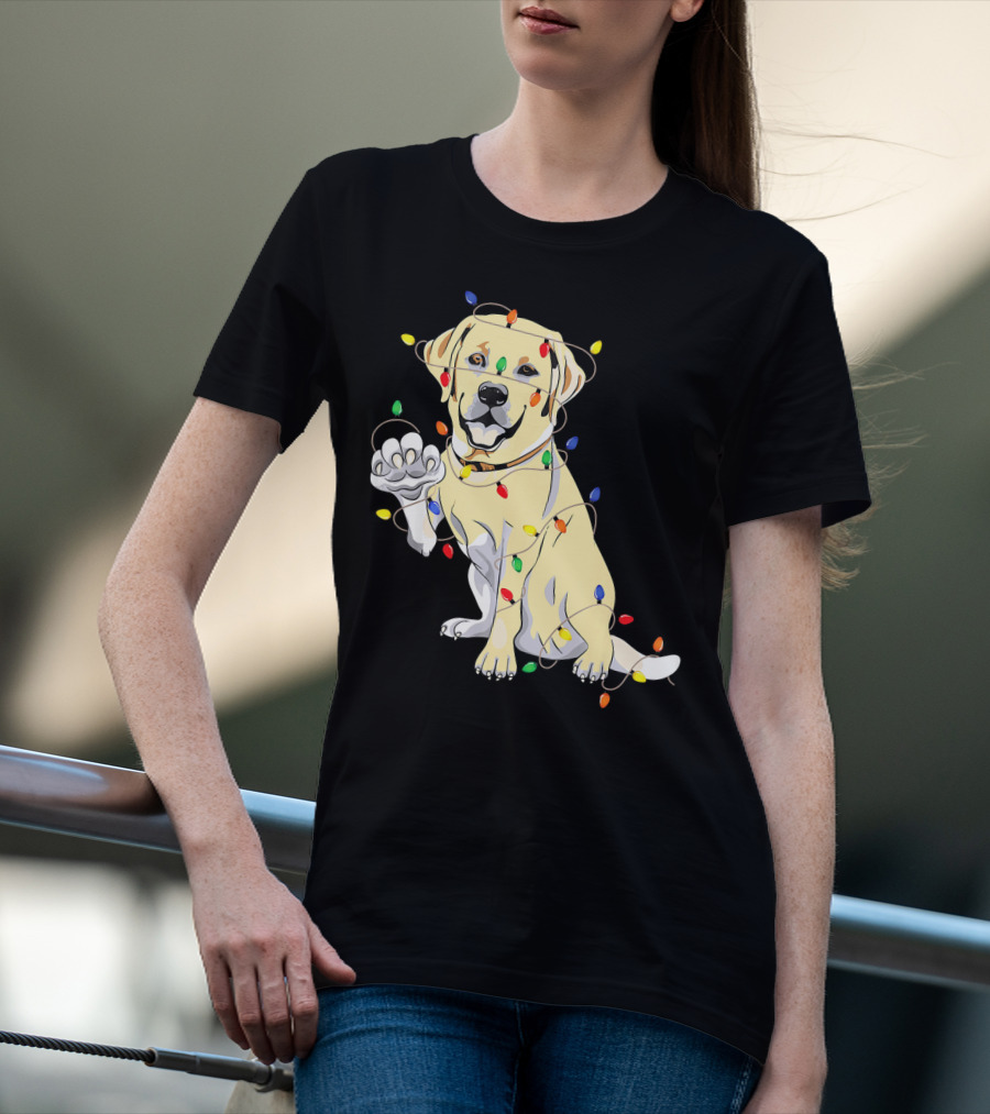 Labrador Retriever Wrapped In Christmas Lights With My Festive Lab T-Shirt