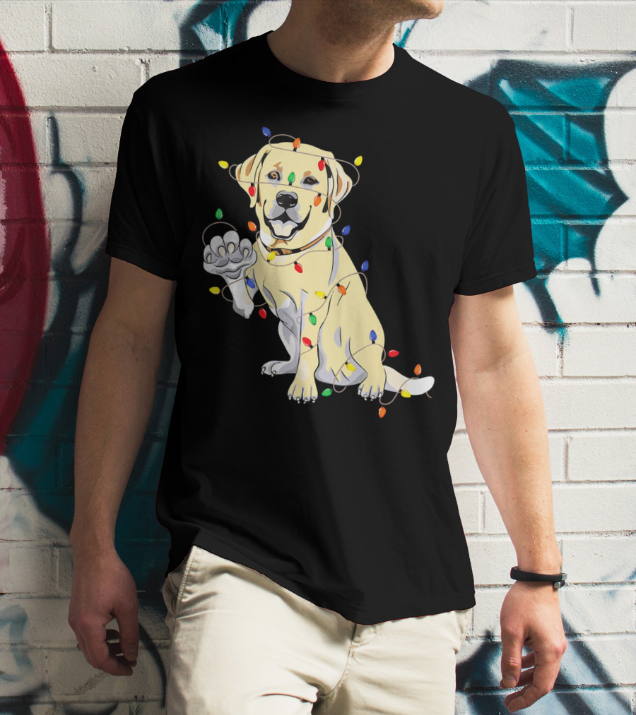 Labrador Retriever Wrapped In Christmas Lights With My Festive Lab T-Shirt