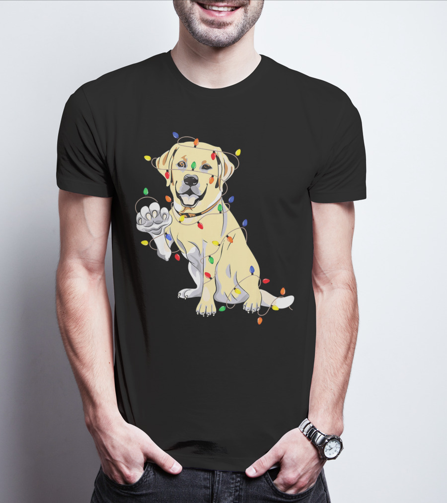 Labrador Retriever Wrapped In Christmas Lights With My Festive Lab T-Shirt