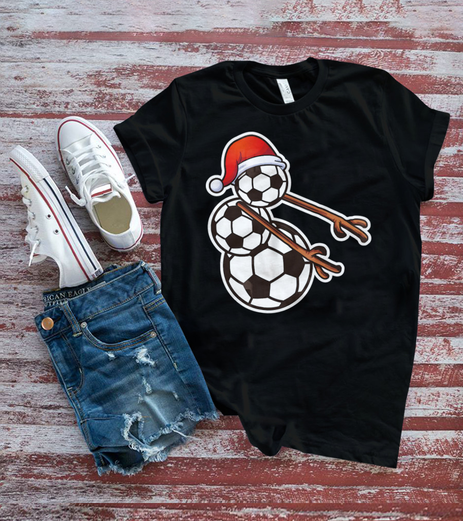 Snowman Floss Soccer Christmas Santa Hat Soccer Ball Snowman T-Shirt