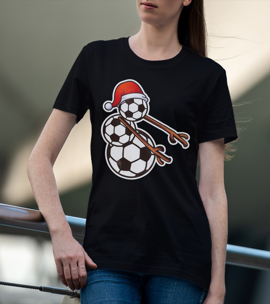 Snowman Floss Soccer Christmas Santa Hat Soccer Ball Snowman T-Shirt