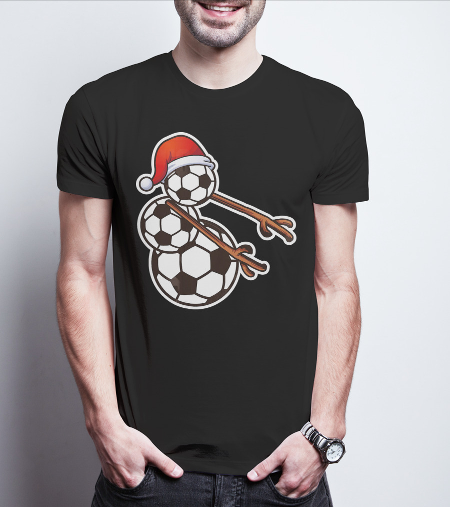 Snowman Floss Soccer Christmas Santa Hat Soccer Ball Snowman T-Shirt