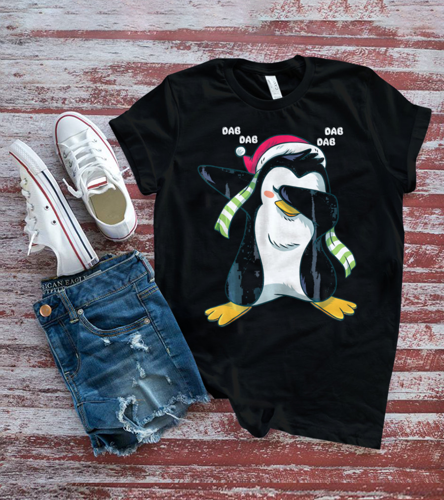 Dab Dab Dab Christmas Penguin Santa Hat And Scarf T-Shirt