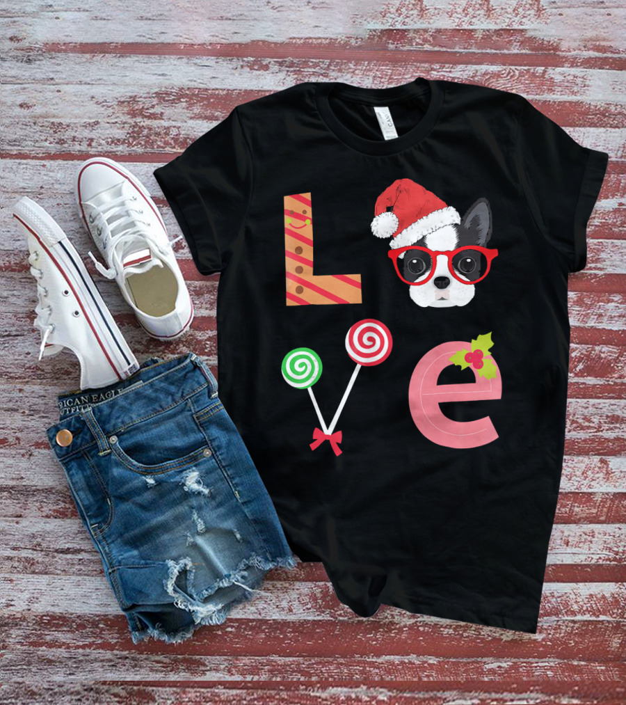Love Boston Terrier Santa Christmas Dog Sweater Holiday T-Shirt