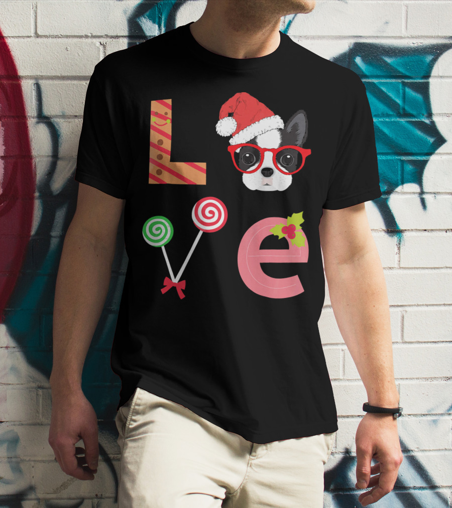 Love Boston Terrier Santa Christmas Dog Sweater Holiday T-Shirt
