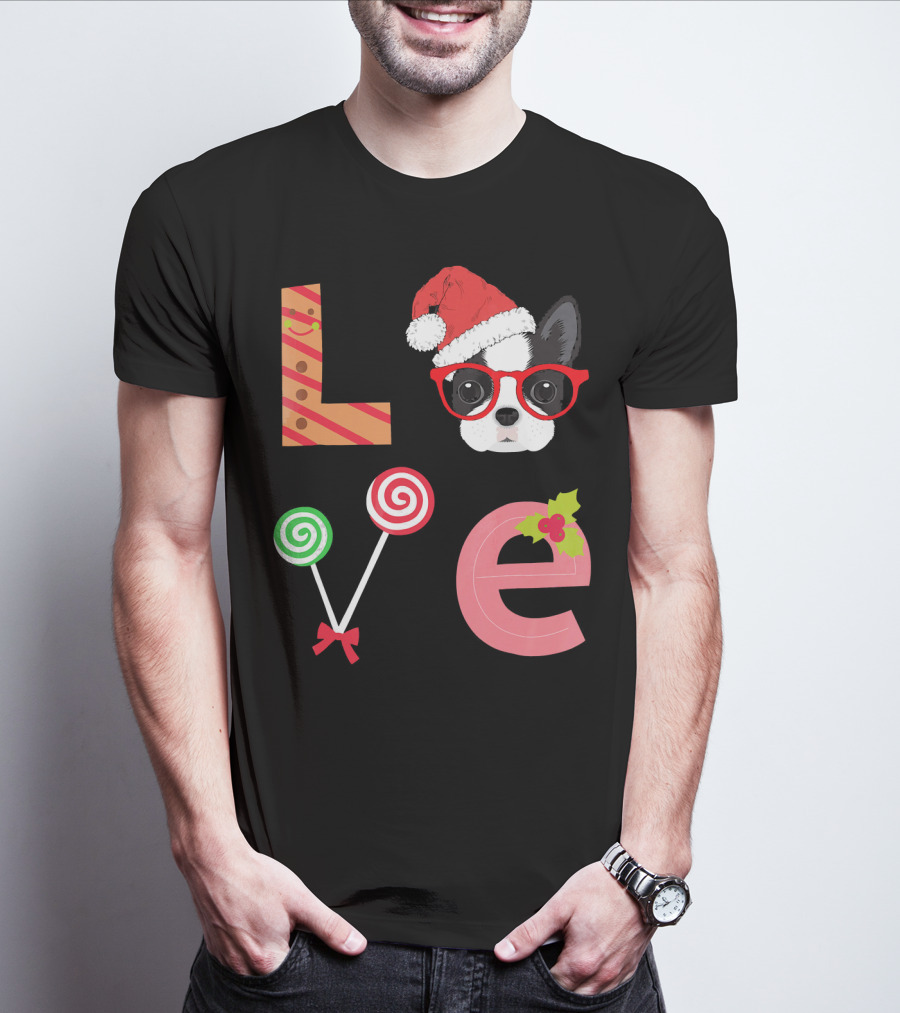 Love Boston Terrier Santa Christmas Dog Sweater Holiday T-Shirt