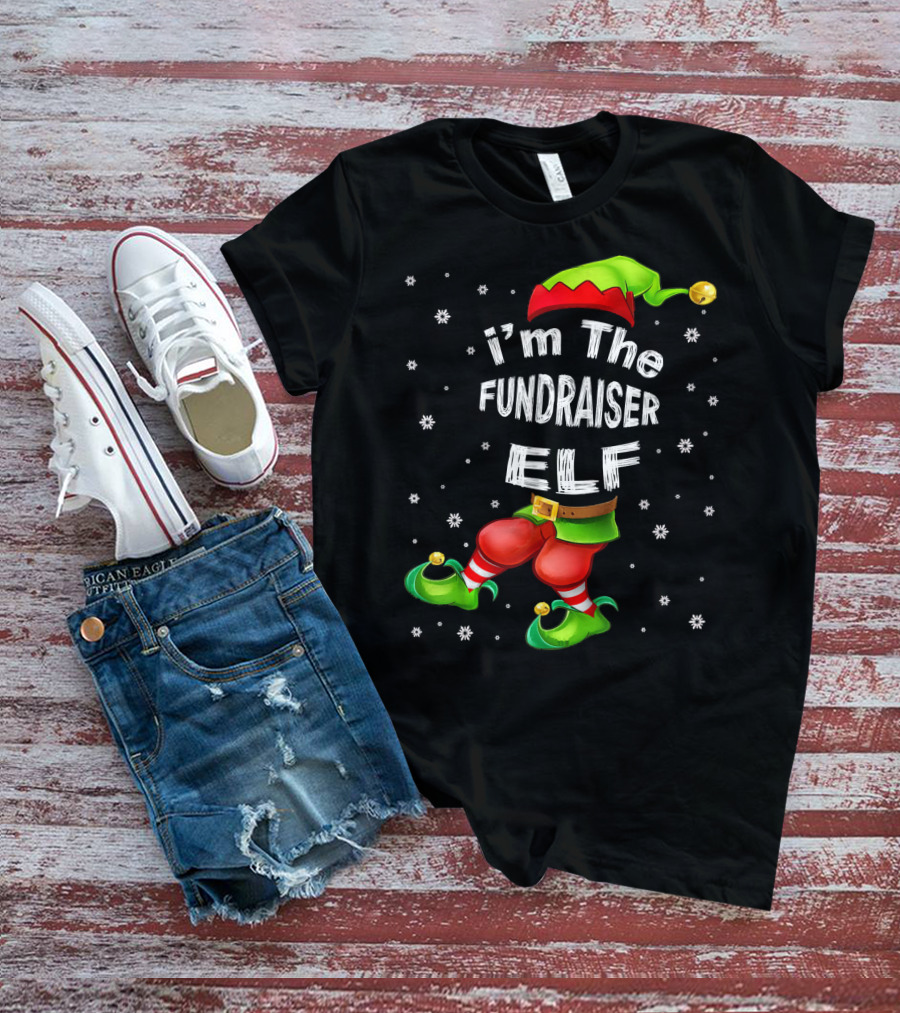 I'm The Fundraiser Elf Jingle Bell Hat Christmas Snowflakes T-Shirt