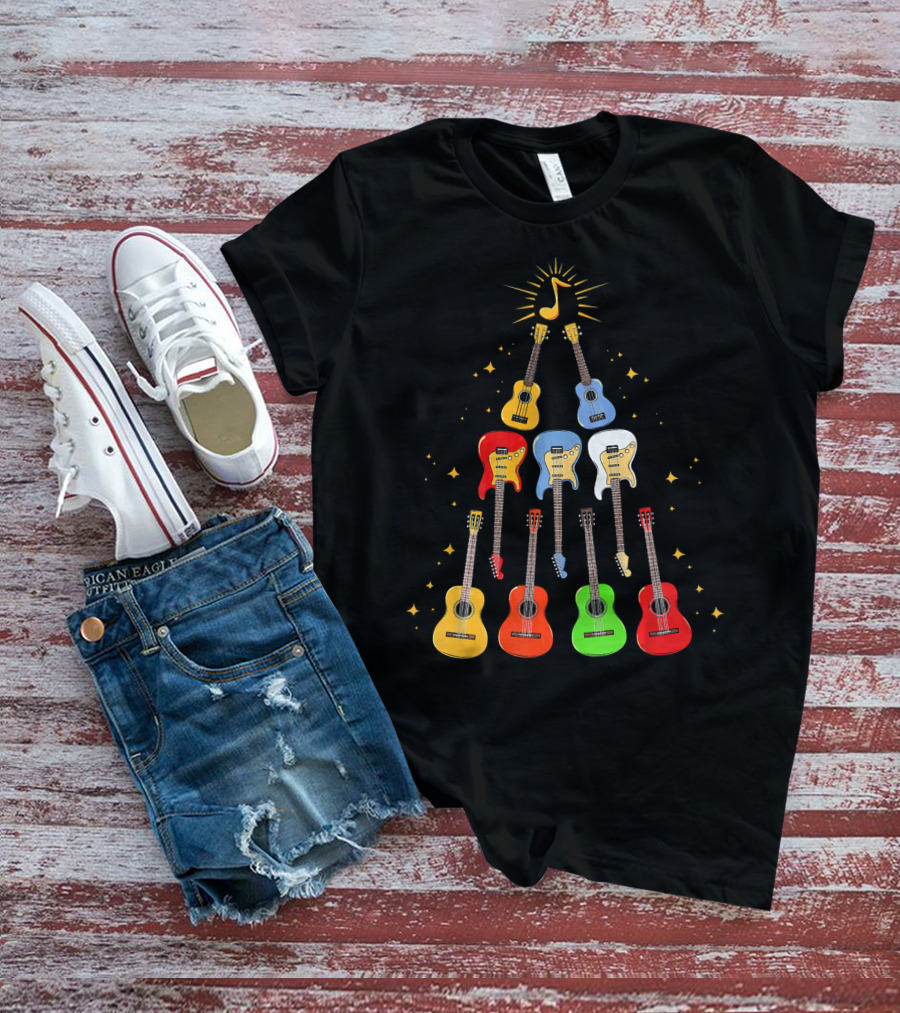 Guitar Christmas Tree Musical Funny Singer Instrument Holiday Display T-Shirt